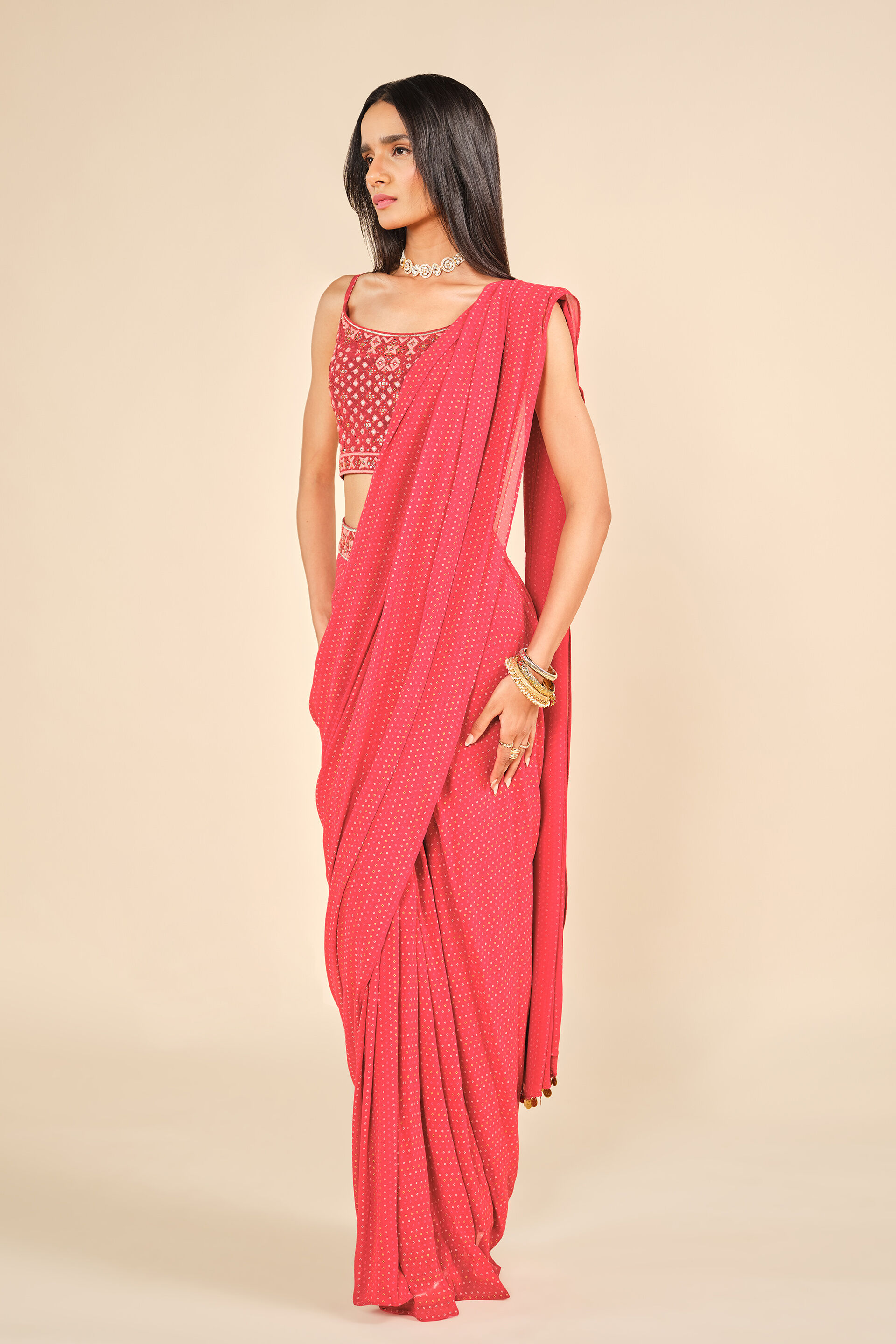 Sitaare Saare Pre-Draped Red Saree, Red, image 2